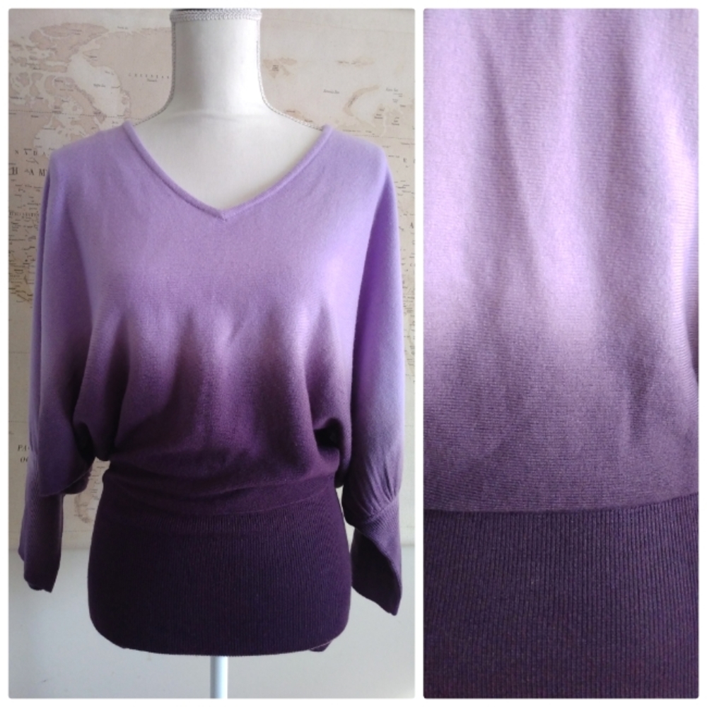 Purple Ombre Knit Sweater with Dolman Sleeves, Size M